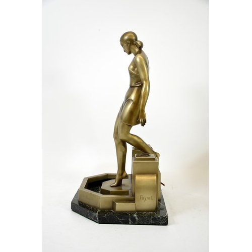 268 - Pierre le Faguays, an Art Deco bronze figural lamp, modelled as female bather descending into a pool... 