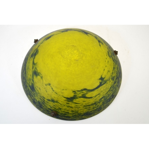 270 - A French art glass light shade, circa 1905, suspended on three chains, mottled yellow and green  fro... 