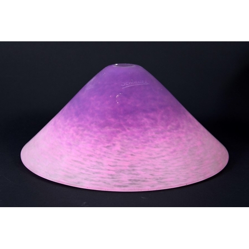 275 - Schneider, an art glass light shade, conical form, cased motteld purple and pink, signed, 11.5cm hig... 