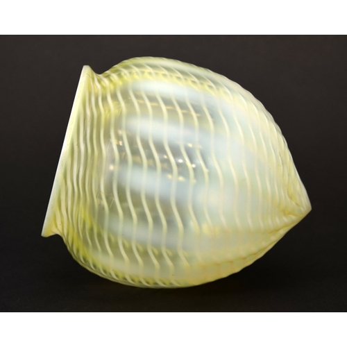 314 - John Walsh Walsh for W A S Benson, an Arts and Crafts glass light shade, straw opal optic ribbed ovo... 