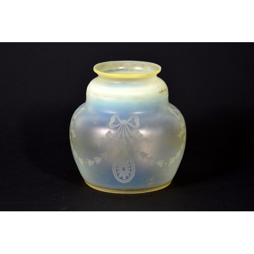 326 - John Walsh Walsh, a small straw opal glass light shade, circa 1908, double ogee form, etched with wr... 