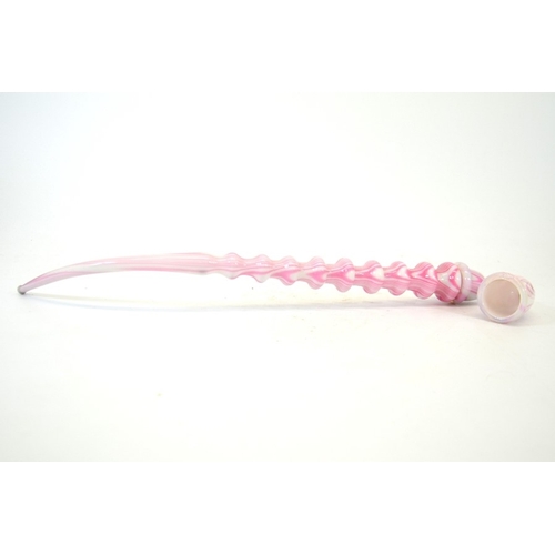 353 - A Nailsea glass pipe, pink and white opaque and opalescent glass, 45cm long