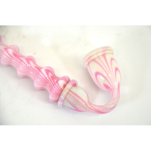 353 - A Nailsea glass pipe, pink and white opaque and opalescent glass, 45cm long