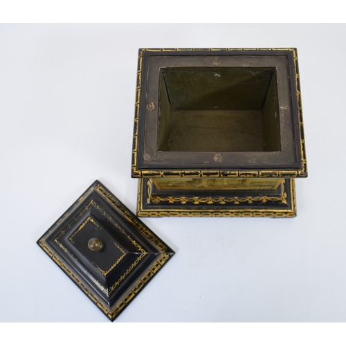 97 - A Victorian Welsh slate tobacco box, circa 1850, painted with scenes of Eagle Tower, Caernarfon Cast... 