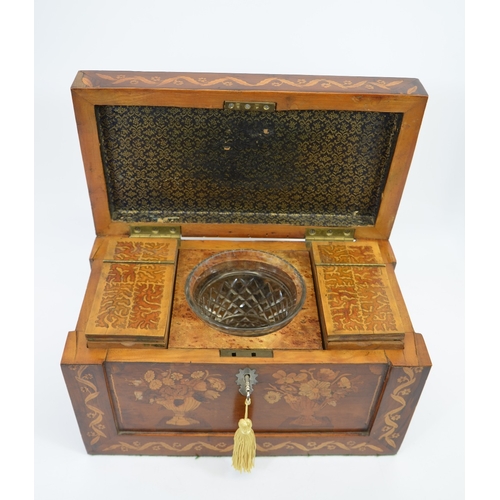 101 - A 19th century Kilarny sewing box, circa 1850, inlaid with marquetry floral vases and coral and parq... 