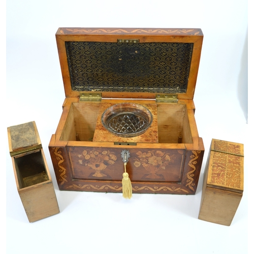 101 - A 19th century Kilarny sewing box, circa 1850, inlaid with marquetry floral vases and coral and parq... 