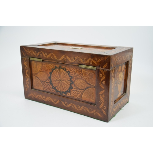 101 - A 19th century Kilarny sewing box, circa 1850, inlaid with marquetry floral vases and coral and parq... 