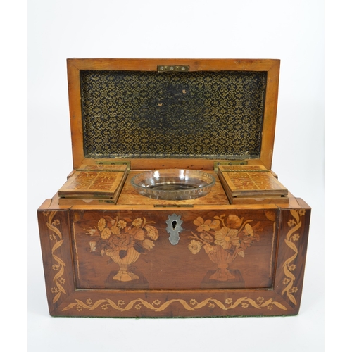 101 - A 19th century Kilarny sewing box, circa 1850, inlaid with marquetry floral vases and coral and parq... 