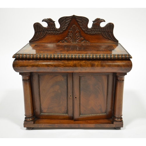 111 - A Victorian Irish miniature mahogany chiffonier, circa 1840, the carved back with eagles flanking a ... 