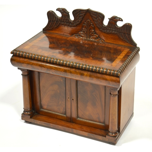 111 - A Victorian Irish miniature mahogany chiffonier, circa 1840, the carved back with eagles flanking a ... 