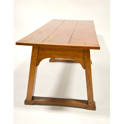 166 - Ambrose Heal for Heal and Sons, an Arts and Crafts oak Letchworth refectory table, three plank top w... 