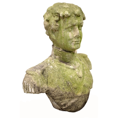 83 - A large limestone bust of George IV, modelled in military uniform, 74cm tall