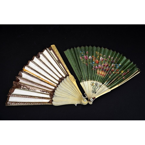 66 - λ A group of six assorted sets of Chinese and European ivory fans and fan mounts, including an early... 