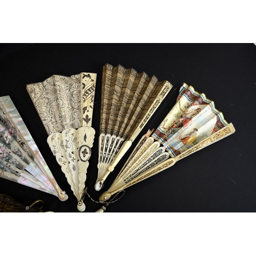 68 - A group of six assorted 18th and 19th century ladies fans, length of longest 27cm (6)