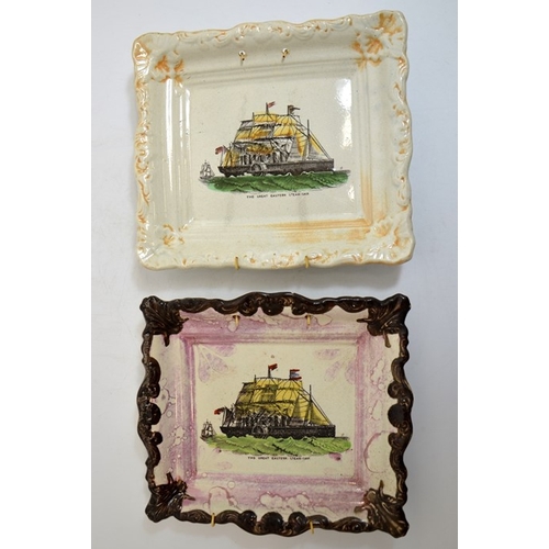 1307 - Two Sunderland lustre plaques, The Great Eastern Steam Ship, coloured transfer printed, 24cm x 21cm ... 