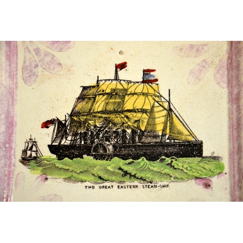 1307 - Two Sunderland lustre plaques, The Great Eastern Steam Ship, coloured transfer printed, 24cm x 21cm ... 