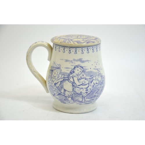 1308 - A Staffordshire Ford and Riley transfer printed posset mug and cover, goat pattern, circa 1883, prin... 