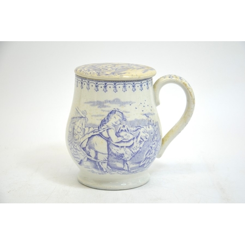 1308 - A Staffordshire Ford and Riley transfer printed posset mug and cover, goat pattern, circa 1883, prin... 