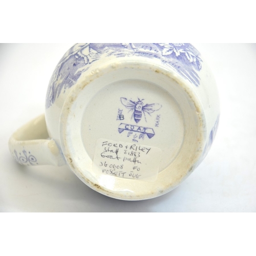 1308 - A Staffordshire Ford and Riley transfer printed posset mug and cover, goat pattern, circa 1883, prin... 