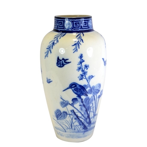 1310 - A large Minton Aesthetic Movement blue and white vase, shouldered form, decorated with kingfisher an... 