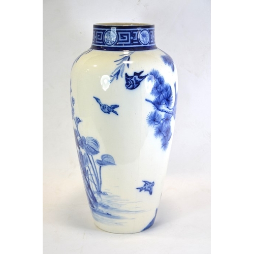 1310 - A large Minton Aesthetic Movement blue and white vase, shouldered form, decorated with kingfisher an... 