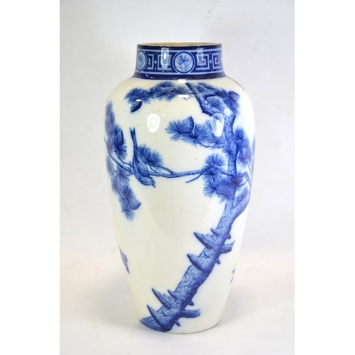 1310 - A large Minton Aesthetic Movement blue and white vase, shouldered form, decorated with kingfisher an... 