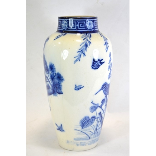 1310 - A large Minton Aesthetic Movement blue and white vase, shouldered form, decorated with kingfisher an... 