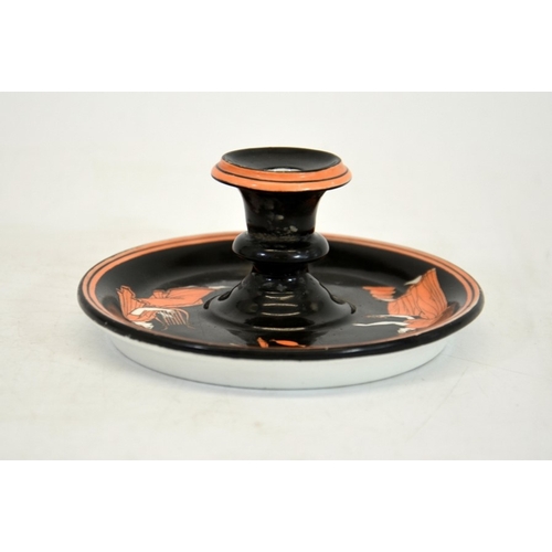 1311 - A Minton Etruscan chamberstick, black with red figures and border, circa 1840, 11cm diameter