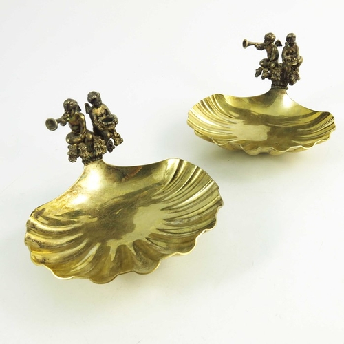 104 - Hector Miller and Tim Minett for Aurum, a pair of Modernist silver gilt scallop dishes, London 1982,... 