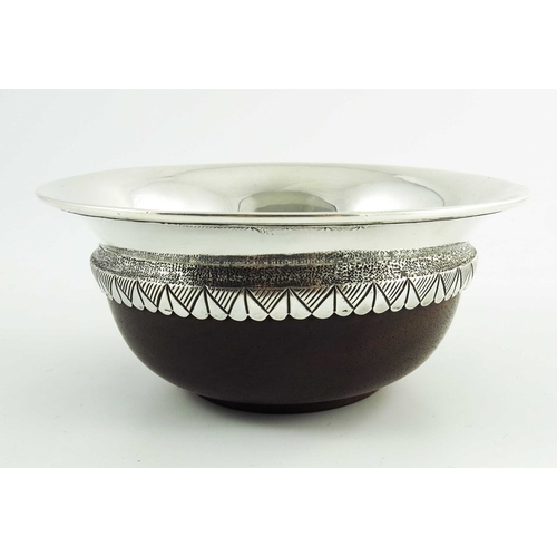 107 - An Elizabeth II Arts and Crafts style silver and turned wood mazer bowl, A E Jones, Birmingham 1968,... 