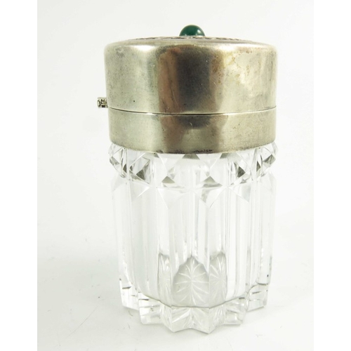 109 - A Secessionist silver and glass jar, probably Austrian circa 1910, the hinged lid cast with flowers ... 