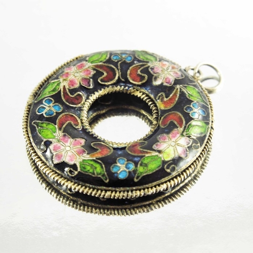 148 - A Chinese silver gilt and cloisonné enamelled pendant, circular doughnut ring form, decorated with f... 