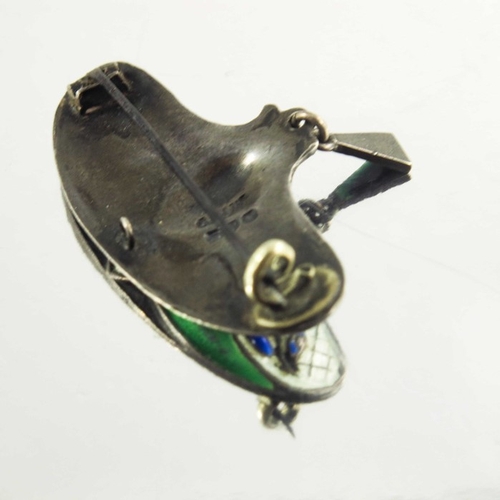 157 - An Arts and Crafts silver and enamelled brooch, lobed kidney form with purple, green, blu eand white... 