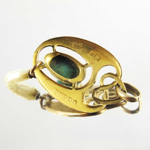 165 - Henry Matthews, an Arts and Crafts 9 carat gold, pearl and turquoise pendant, London 1901, knotted t... 