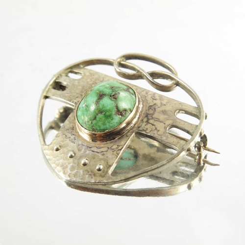 168 - Murrle Bennett, an Arts and Crafts silver and turquoise brooch, in the Secessionist style, geometric... 