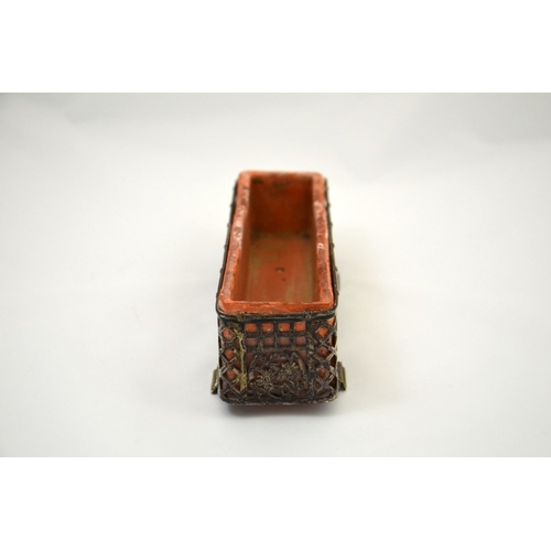 17 - A 800 European silver planter with a terracotta liner and an Oriental scene, 20cm long