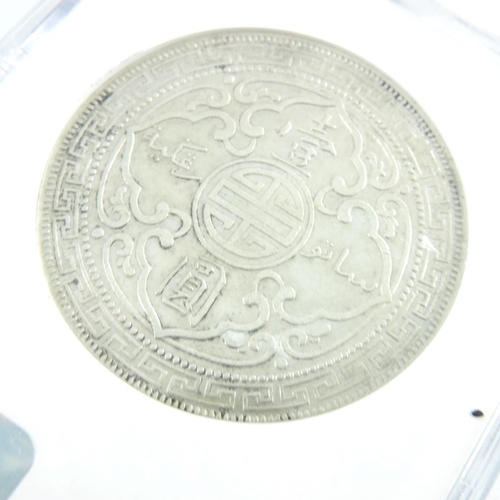 177 - Hong Kong trade dollar, 1902, Britannia standing left, rev. Chinese symbols in Greek key border, sla... 