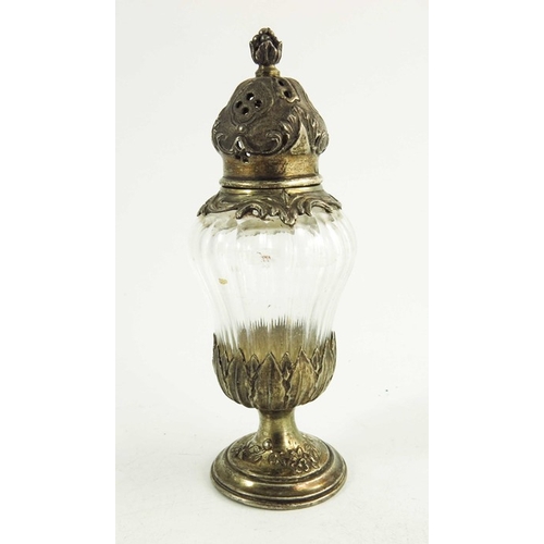 20 - A French silver gilt and cut glass pepper pot, HO, Paris circa 1890, pedestal bombe urn form, the do... 