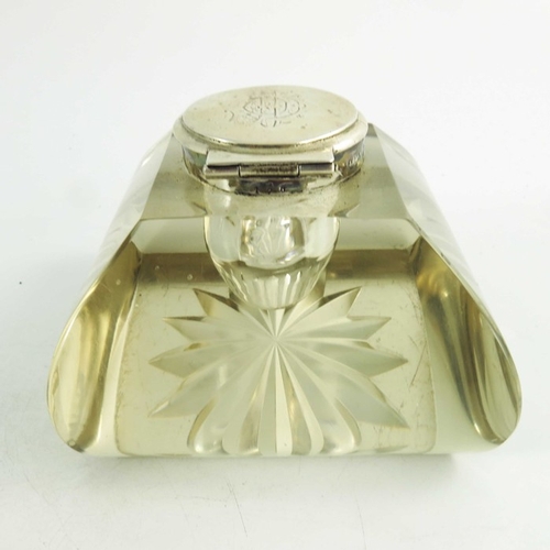 34 - A Victorian silver and glass inkwell, John Grinsell and Sons, London 1897, square section cushion sh... 