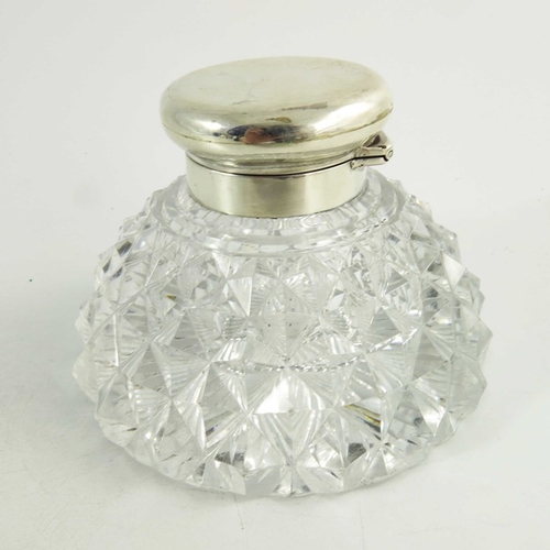 36 - An Edwardian silver and glass inkwell, Hewson and Williams, London 1902, rounded hobnail cut body wi... 