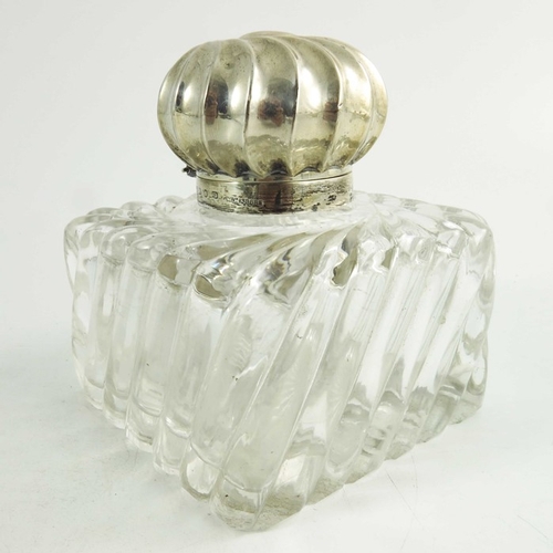 37 - A Victorian silver and glass inkwell, John Grinsell and Son, Birmingham 1893, reeded cuboid form, wi... 