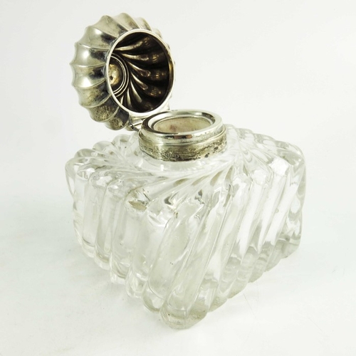 37 - A Victorian silver and glass inkwell, John Grinsell and Son, Birmingham 1893, reeded cuboid form, wi... 