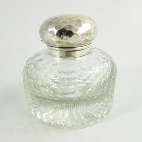 38 - A Victorian silver and glass inkwell, Sampson Mordan and Co., London 1887, rounded cylindrical form,... 