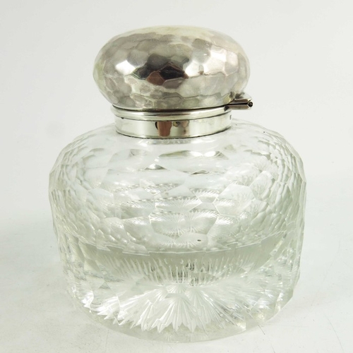 38 - A Victorian silver and glass inkwell, Sampson Mordan and Co., London 1887, rounded cylindrical form,... 