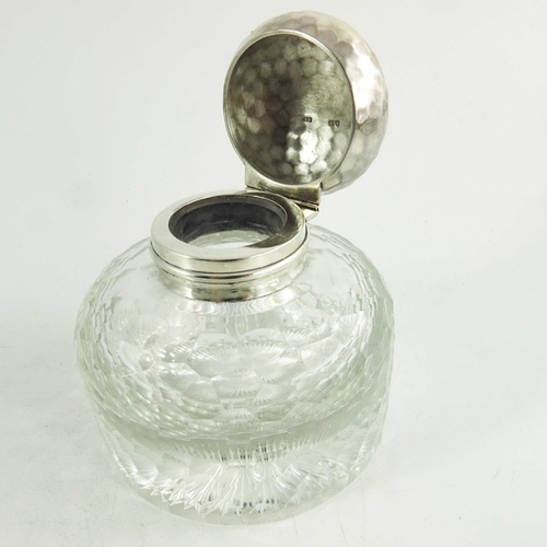 38 - A Victorian silver and glass inkwell, Sampson Mordan and Co., London 1887, rounded cylindrical form,... 