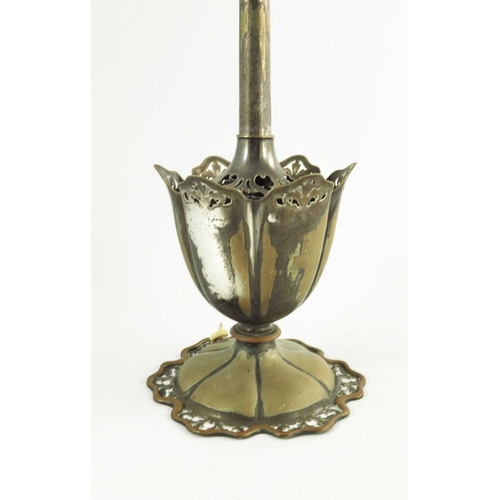 4 - An Edwardian silver plated table lamp, Elkington and Co. 1908, lobed pedestal cup form, the petal fo... 