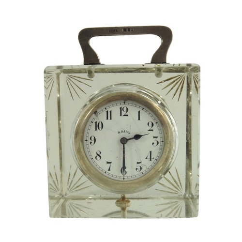 46 - A George V silver and glass timepiece, Stuart Clifford and Co., London 1911, cuboid form with silver... 