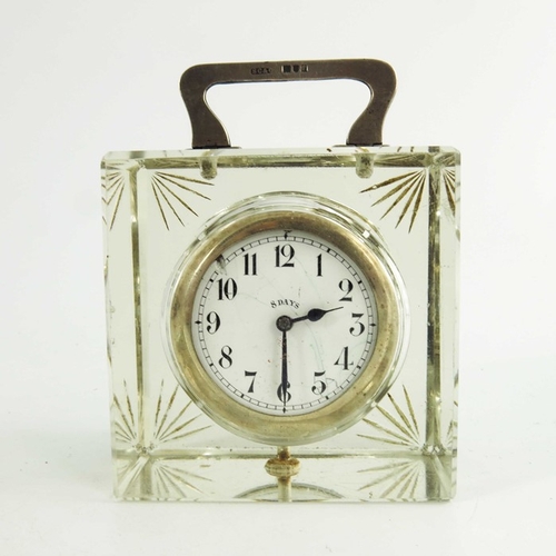 46 - A George V silver and glass timepiece, Stuart Clifford and Co., London 1911, cuboid form with silver... 