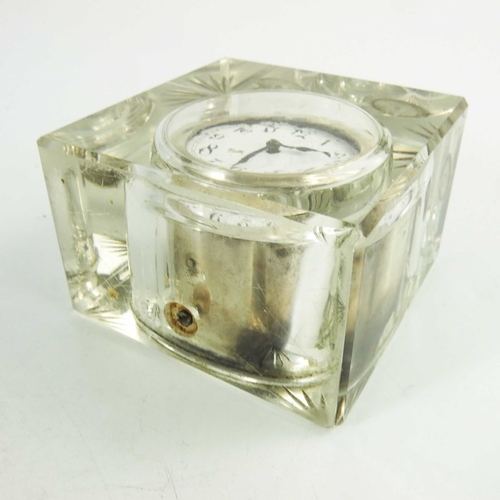 46 - A George V silver and glass timepiece, Stuart Clifford and Co., London 1911, cuboid form with silver... 