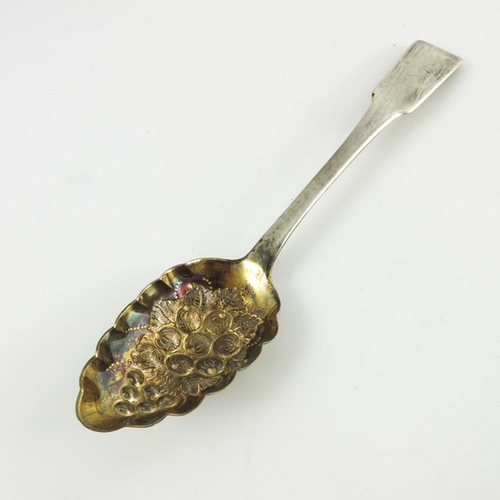 52 - A George III Scottish silver berry spoon, Edinburgh 1812, fiddle pattern, later embossed and gilt be... 